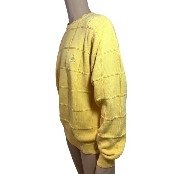 Izod Men’s Sweater M Yellow Vintage Long Sleeve Crewneck Pullover Cotton Logo - Picture 3 of 13